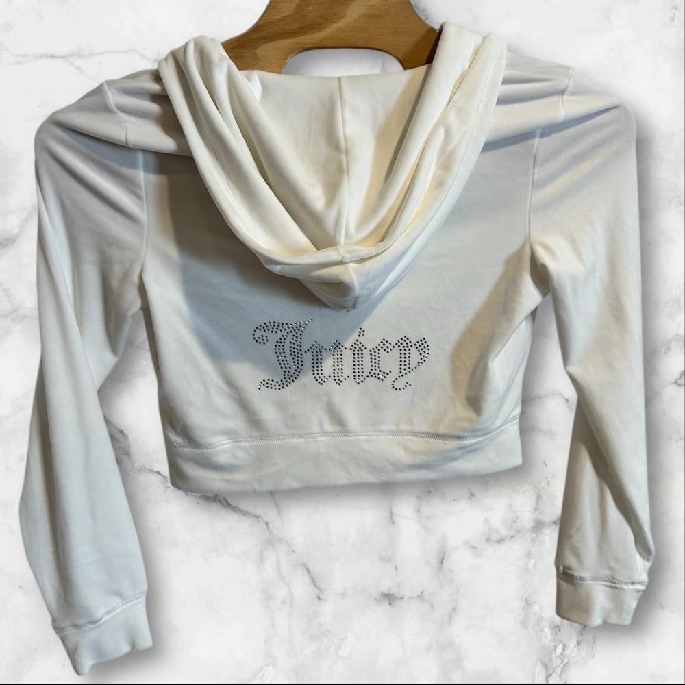 NWT JUICY COUTURE Velour OG Bling Tracksuit Hoodie Cream Soda White‎ Large - Picture 2 of 4